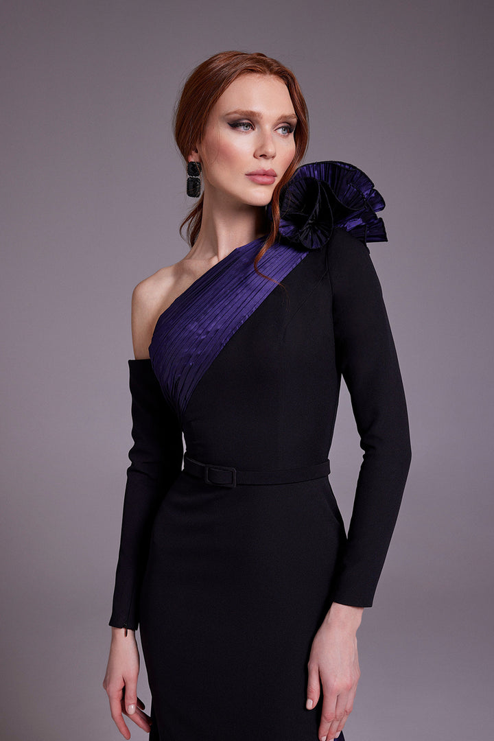 Crepe-Tafta Dress with Asymmetry