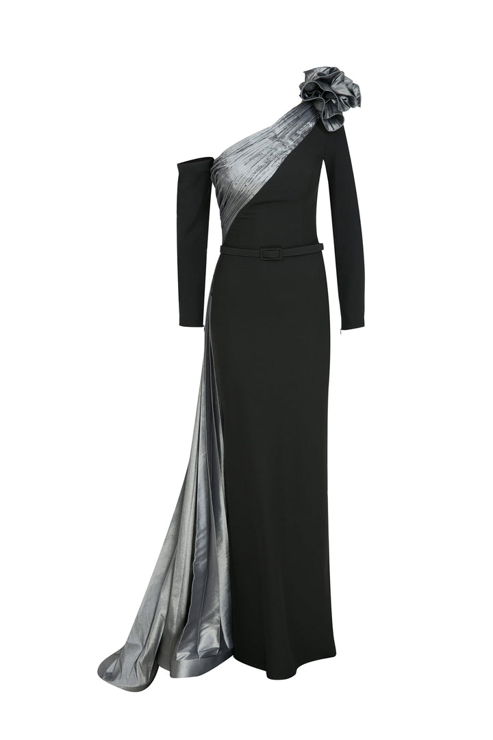 Crepe-Tafta Dress with Asymmetry