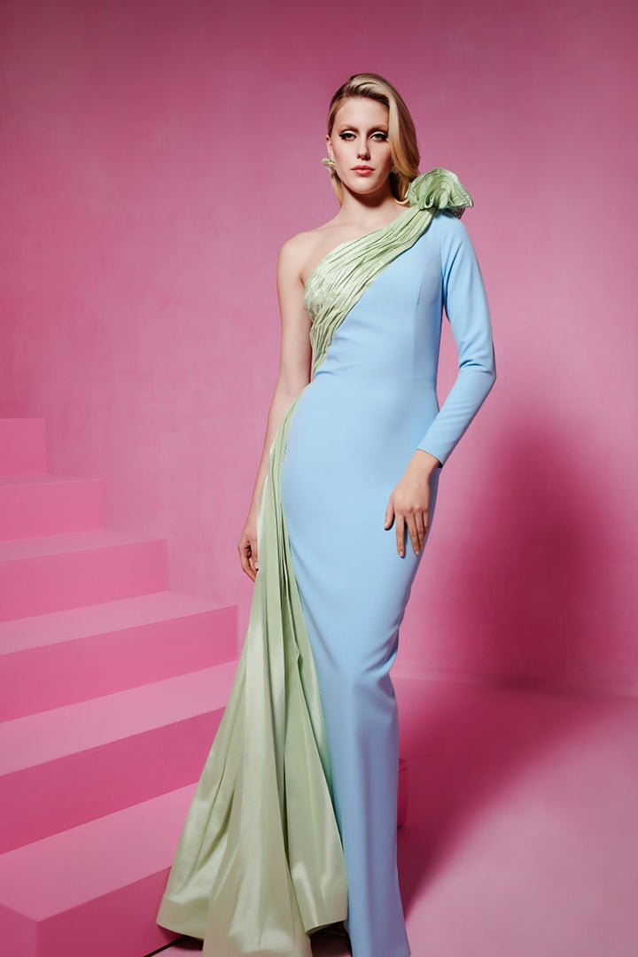 Crepe-Tafta Dress with Asymmetry