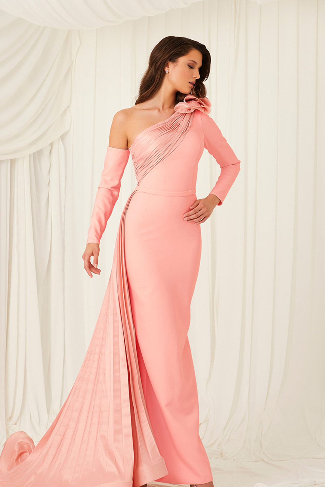 Crepe-Tafta Dress with Asymmetry