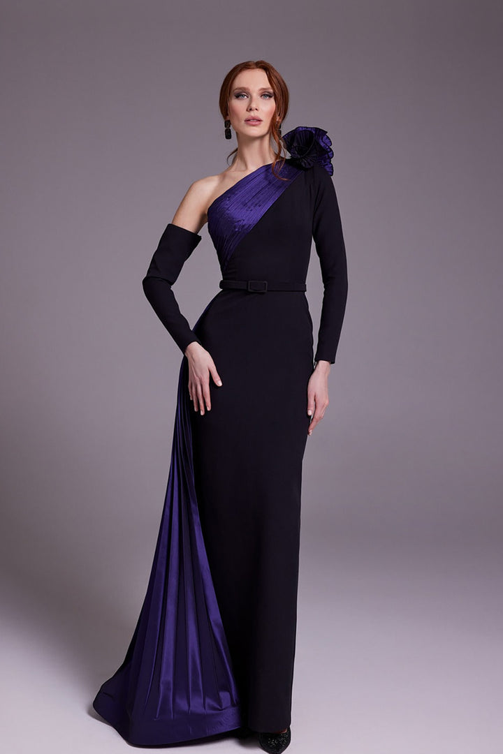 Crepe-Tafta Dress with Asymmetry