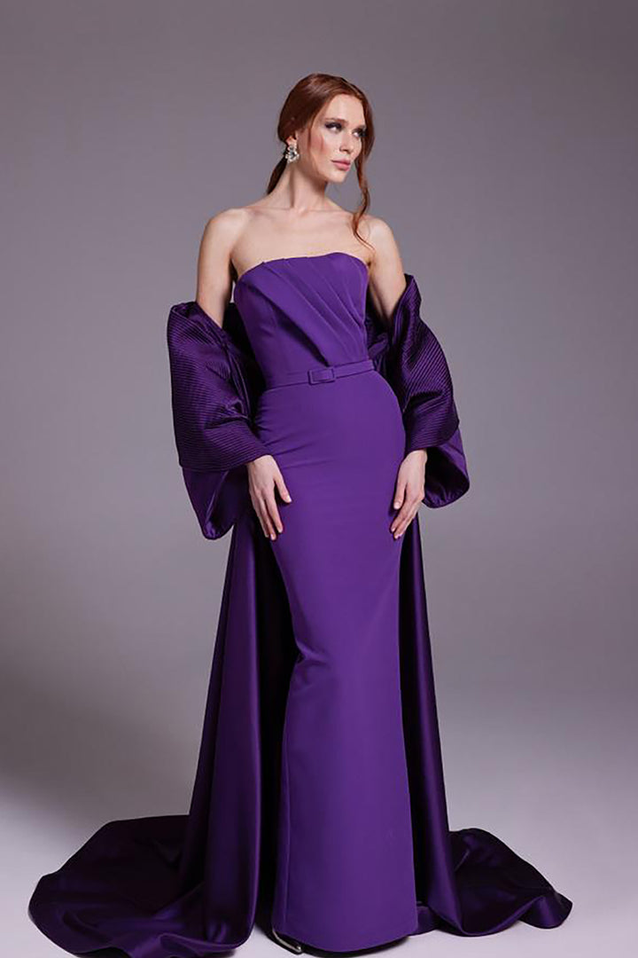 Crepe and Satin Dress with Cape Detail