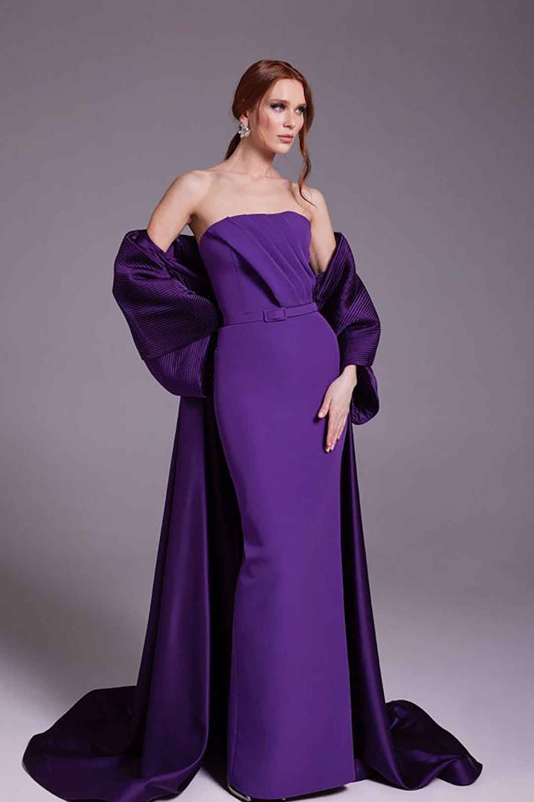 Crepe and Satin Dress with Cape Detail
