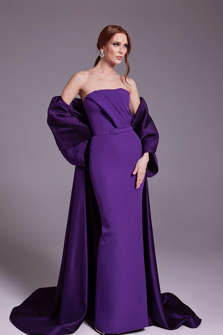 Crepe and Satin Dress with Cape Detail