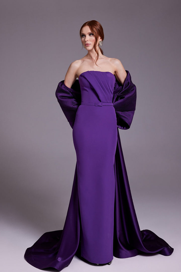 Crepe and Satin Dress with Cape Detail