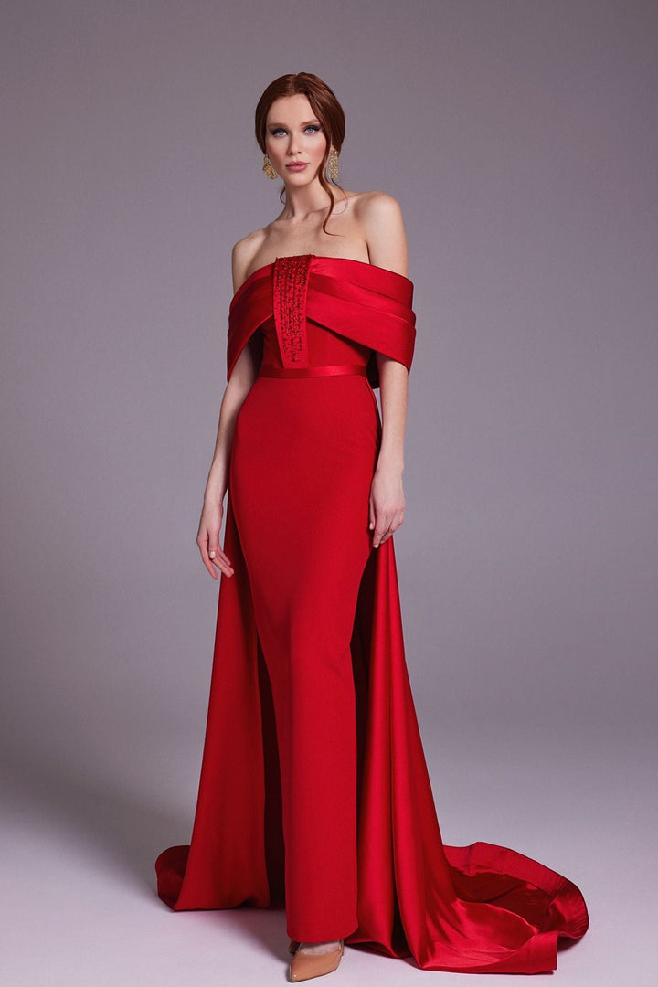 Crepe Strapless Mermaid Dress with Embellished Bust