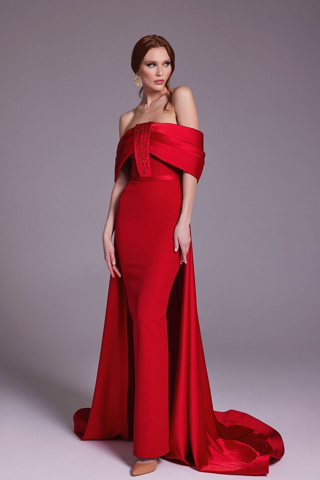 Crepe Strapless Mermaid Dress with Embellished Bust