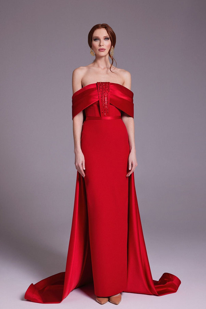 Crepe Strapless Mermaid Dress with Embellished Bust