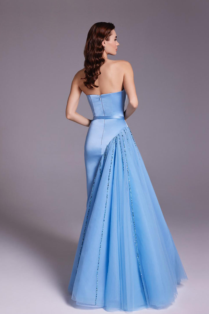 Satin Beaded Dress with Strapless Heart Bust