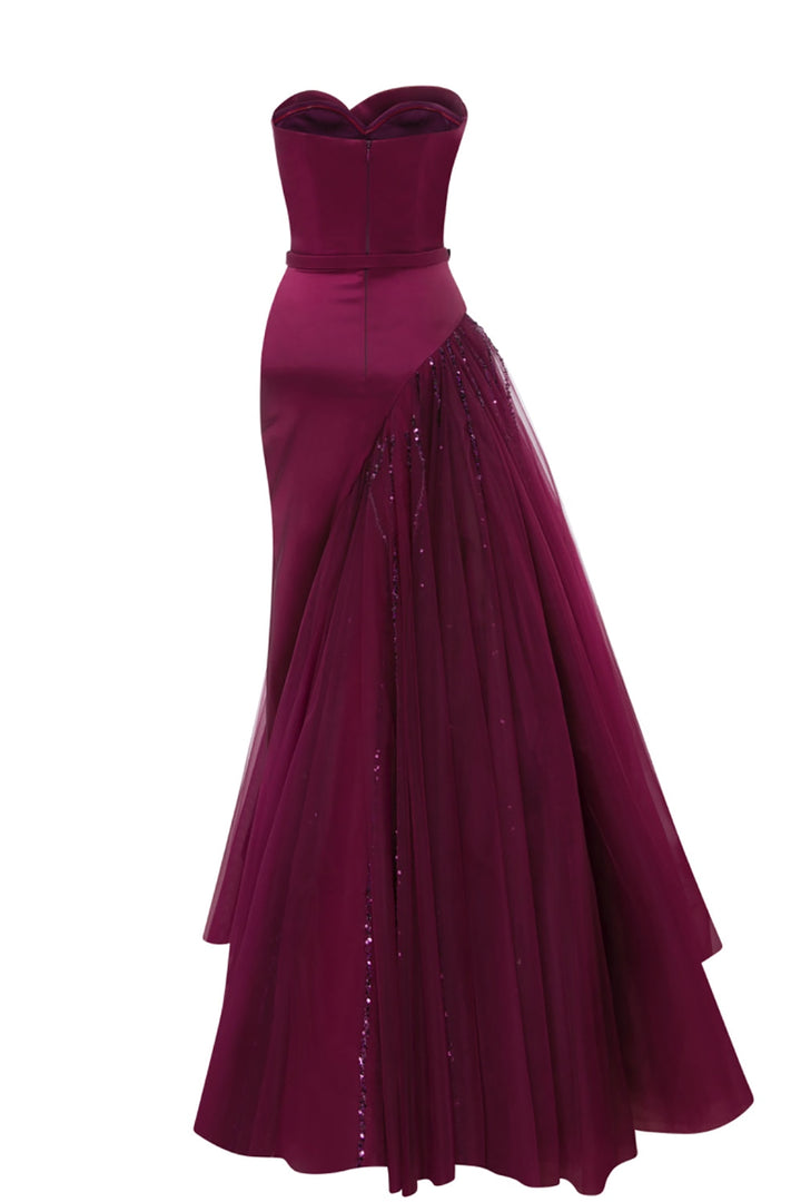 Satin Beaded Dress with Strapless Heart Bust