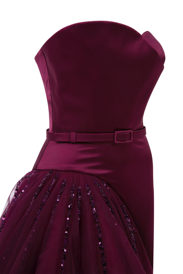 Satin Beaded Dress with Strapless Heart Bust