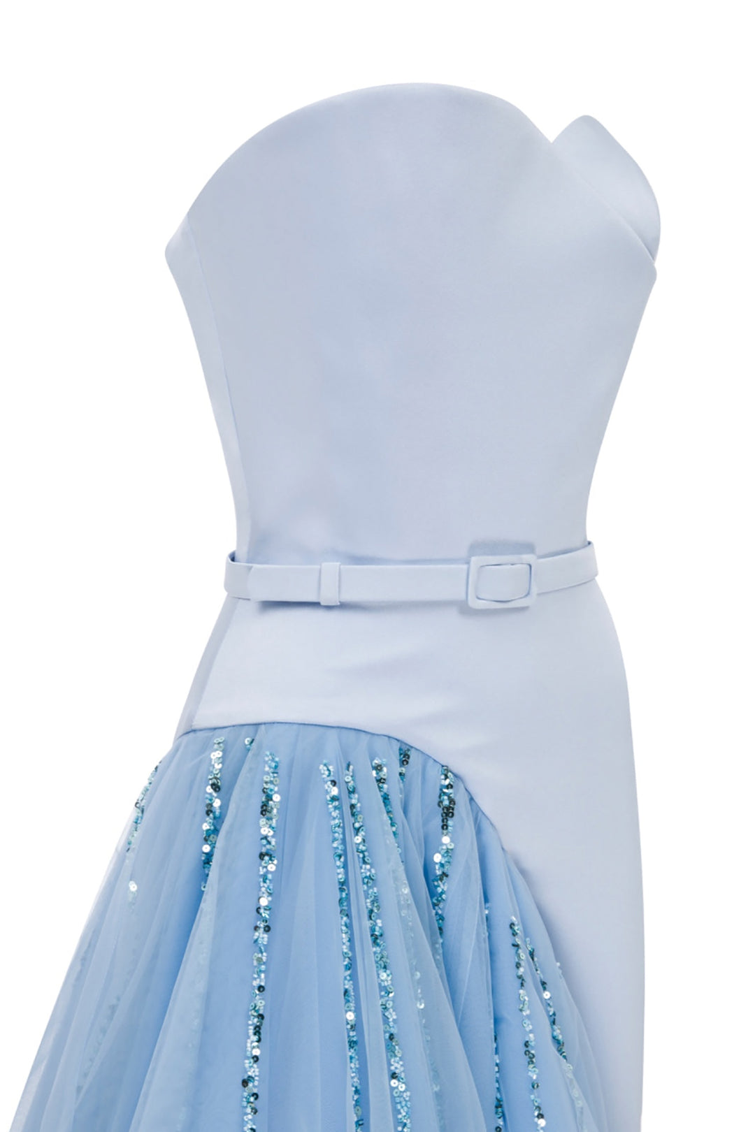 Satin Beaded Dress with Strapless Heart Bust