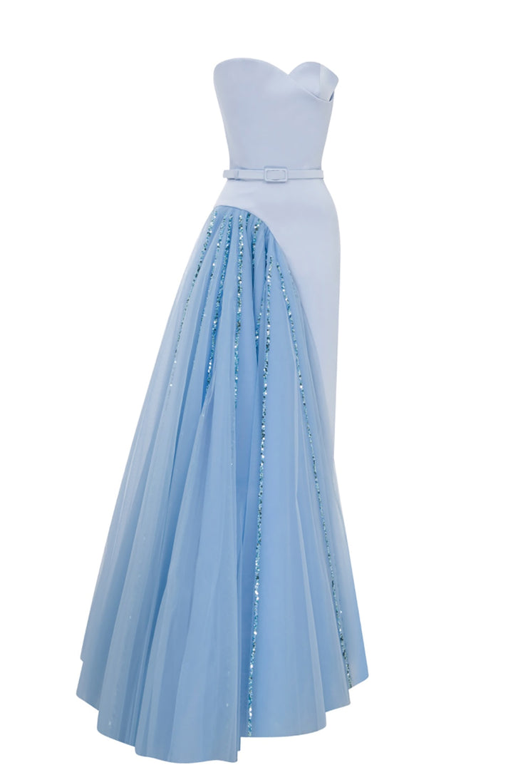 Satin Beaded Dress with Strapless Heart Bust