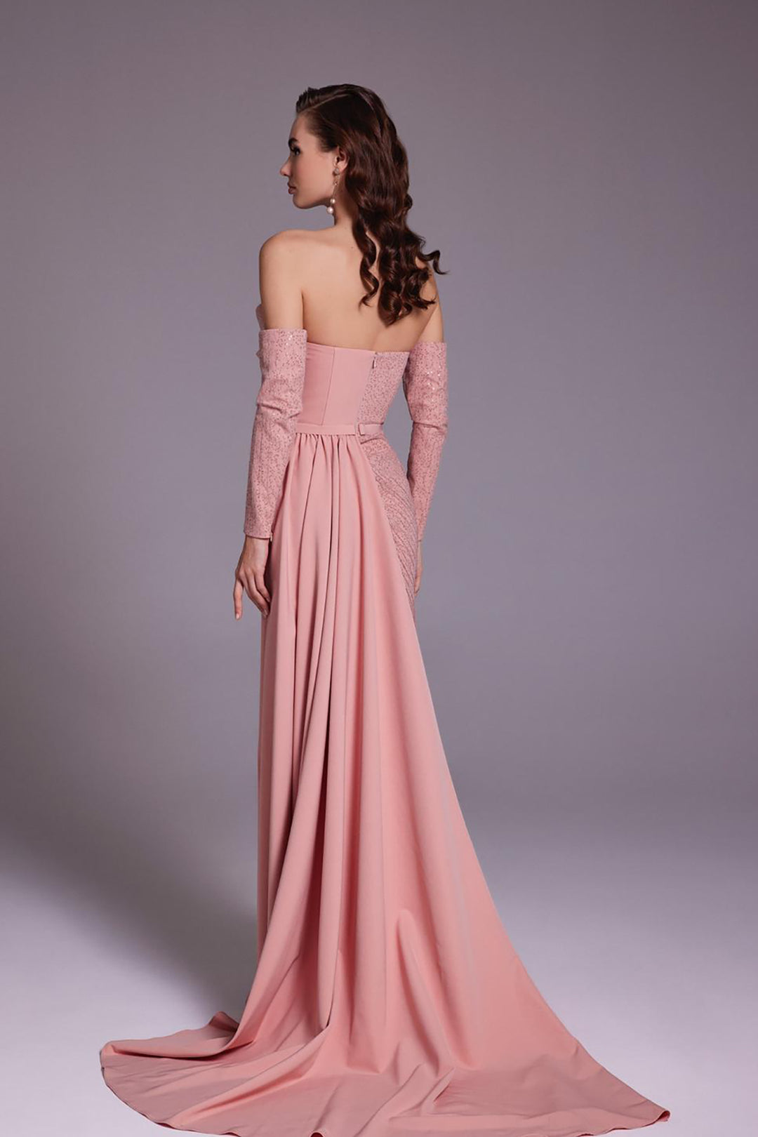 Beaded Crepe Dress with Draped Bust