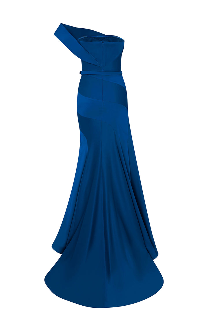 Satin Silk Strapless Mermaid Dress with Belt