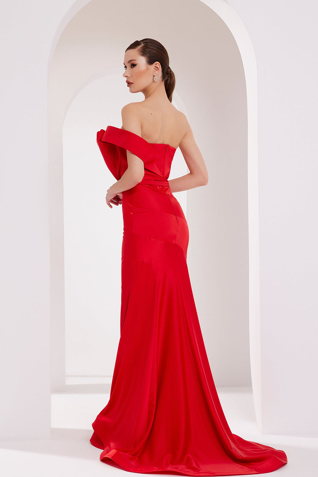 Satin Silk Strapless Mermaid Dress with Belt