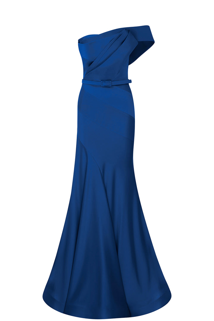 Satin Silk Strapless Mermaid Dress with Belt