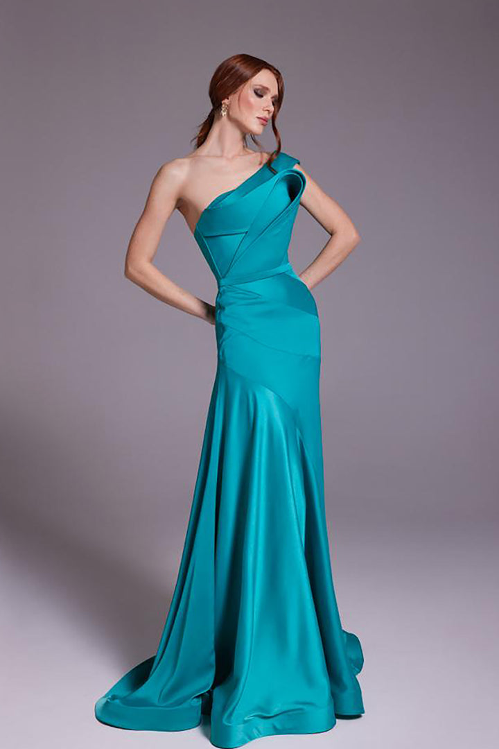Satin Silk Strapless Mermaid Dress with Belt