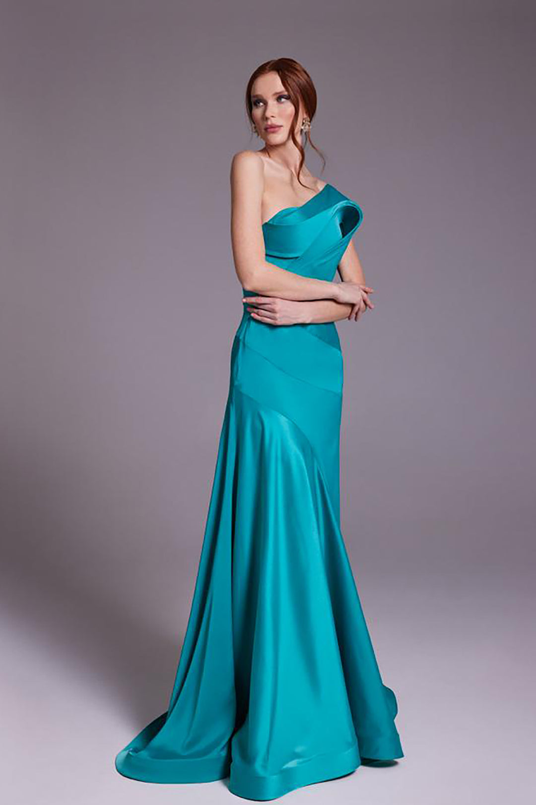 Satin Silk Strapless Mermaid Dress with Belt