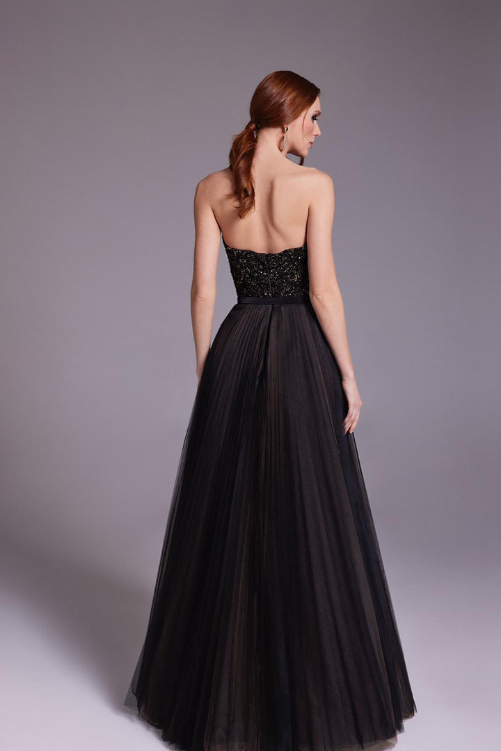 Beaded Strapless Dress with Flared Skirt