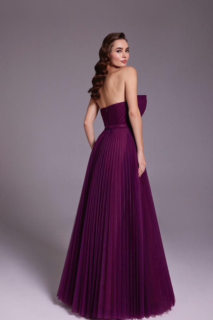 Pleated Burgundy Tulle Dress