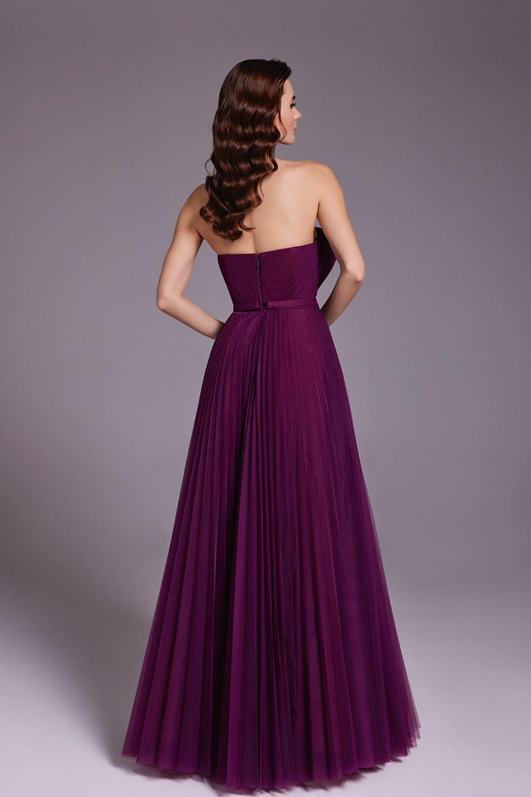 Pleated Burgundy Tulle Dress