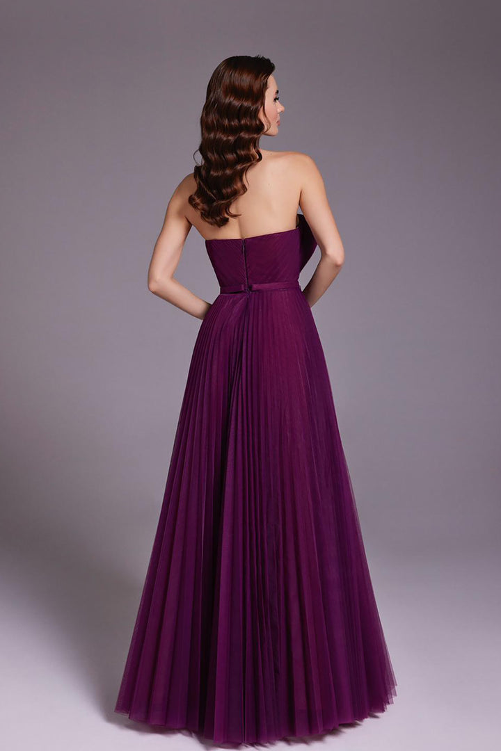 Pleated Burgundy Tulle Dress