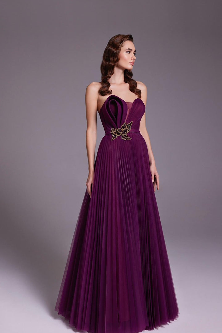 Pleated Burgundy Tulle Dress
