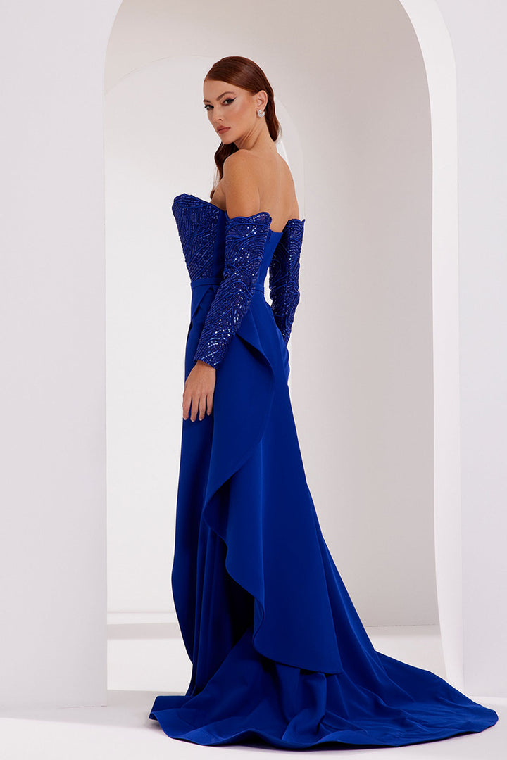 Crepe Dress with Beaded Strapless Top