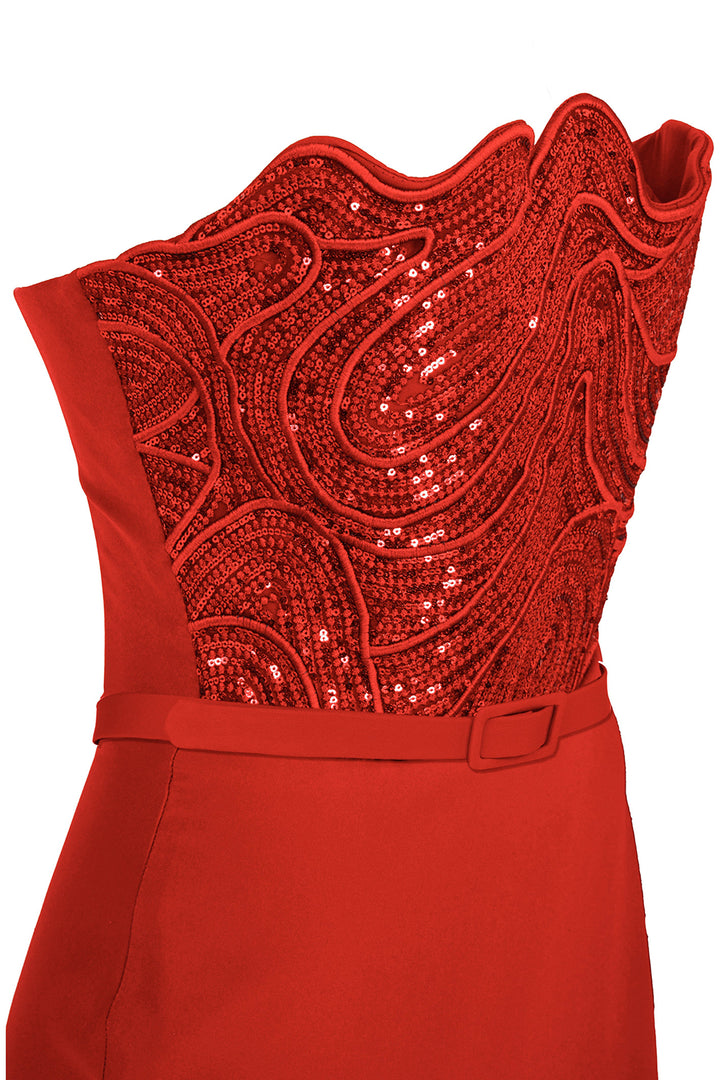 Crepe Dress with Beaded Strapless Top