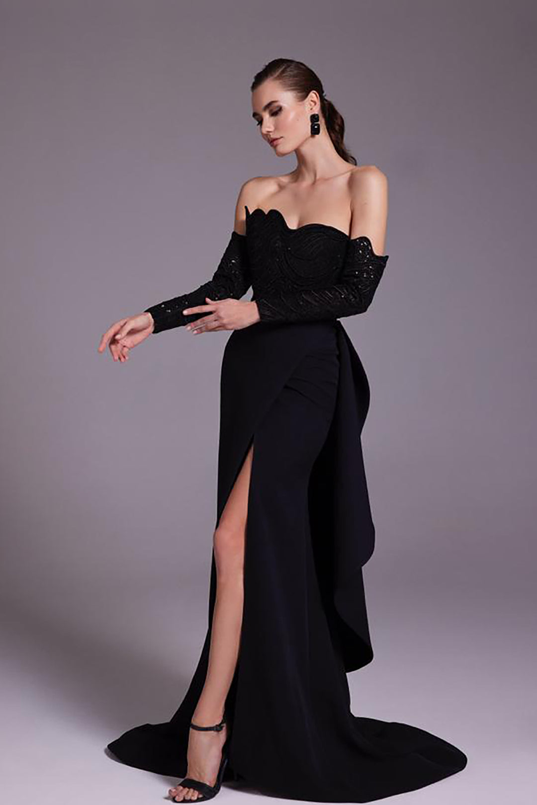 Crepe Dress with Beaded Strapless Top