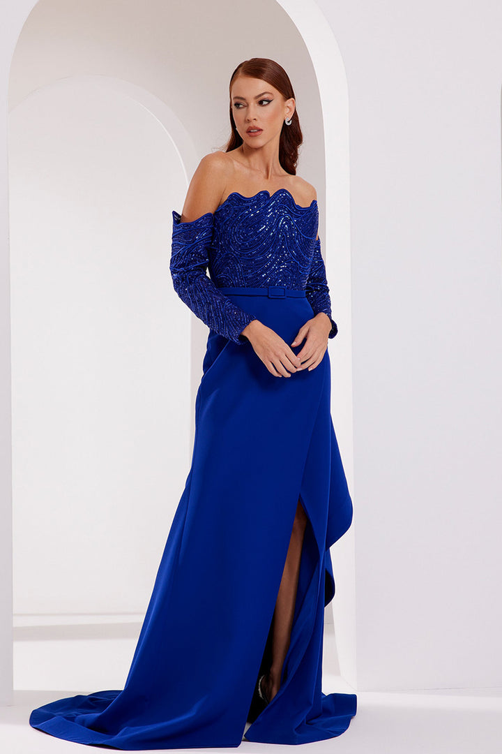 Crepe Dress with Beaded Strapless Top