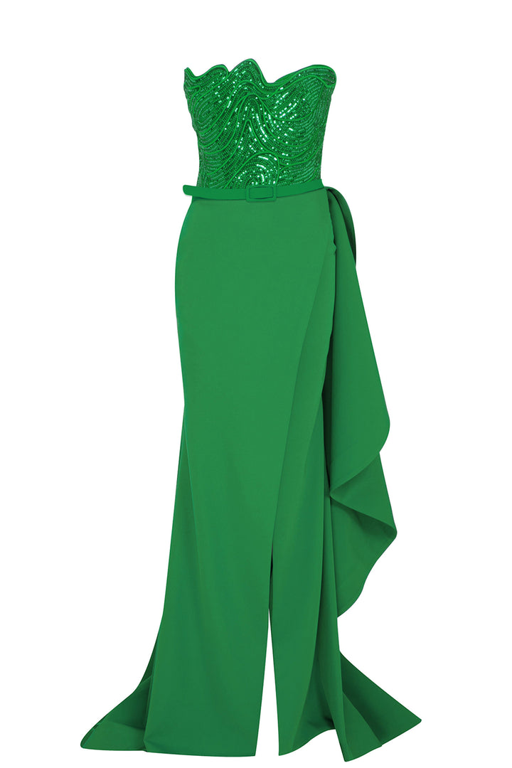 Crepe Dress with Beaded Strapless Top