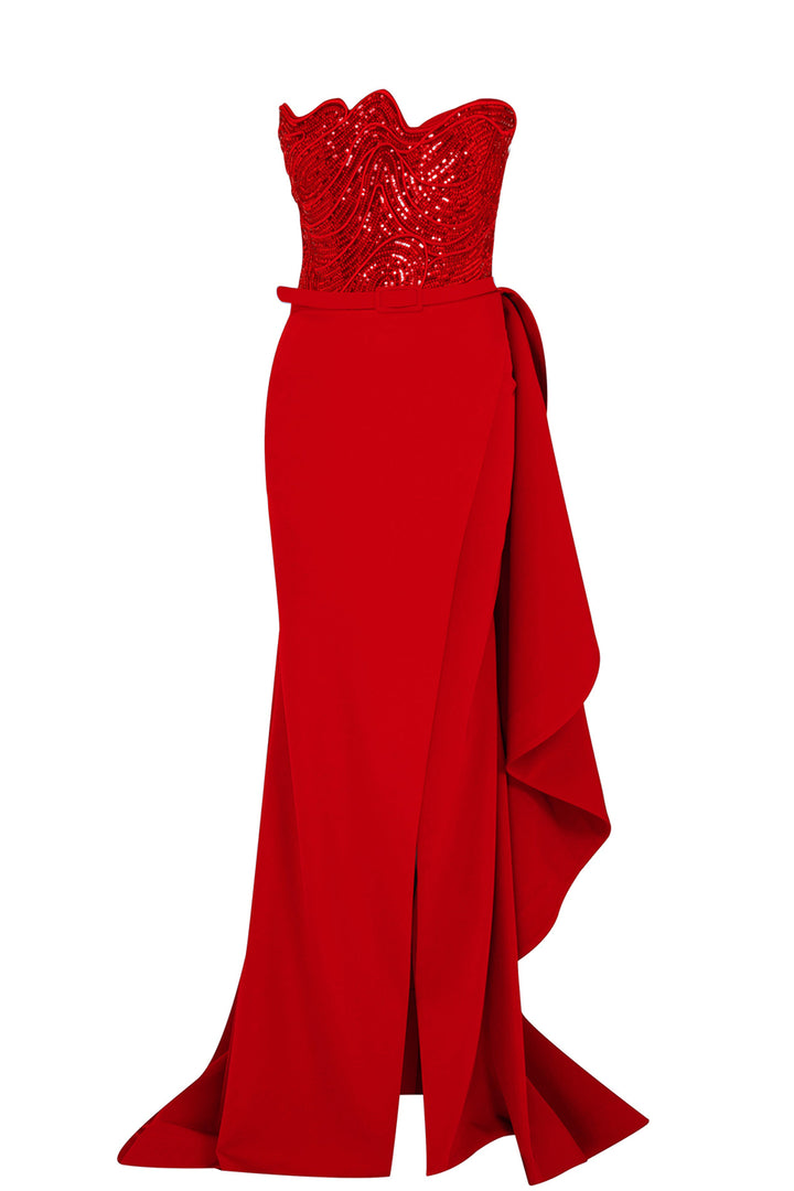 Crepe Dress with Beaded Strapless Top