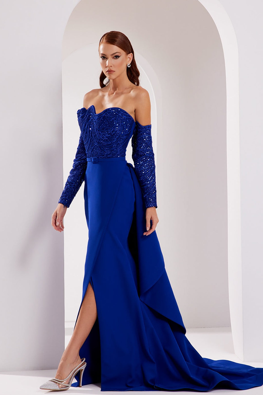 Crepe Dress with Beaded Strapless Top