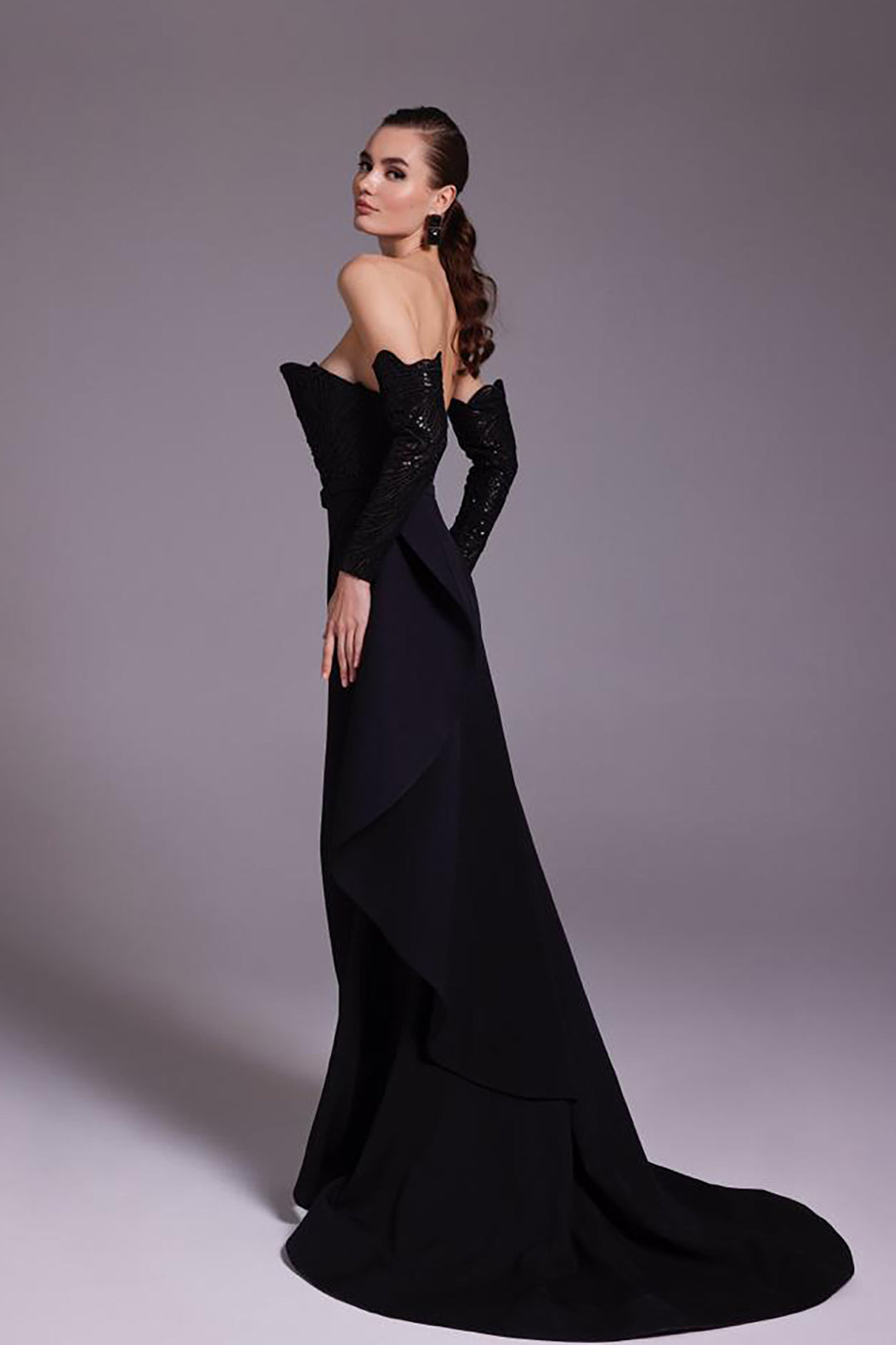 Crepe Dress with Beaded Strapless Top