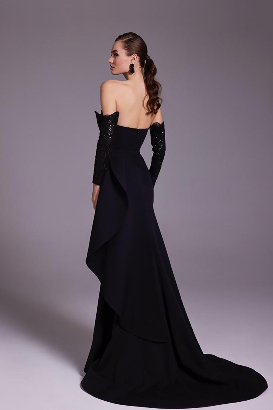 Crepe Dress with Beaded Strapless Top