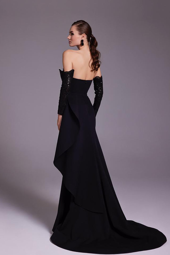 Crepe Dress with Beaded Strapless Top