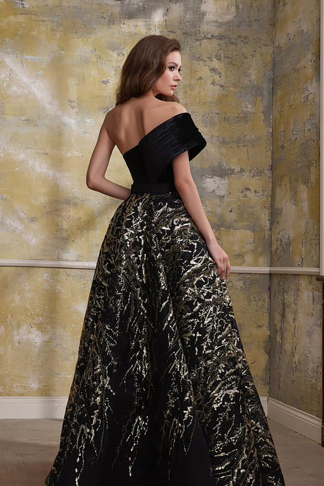 Velvet Embroidered Tulle Dress with Belt