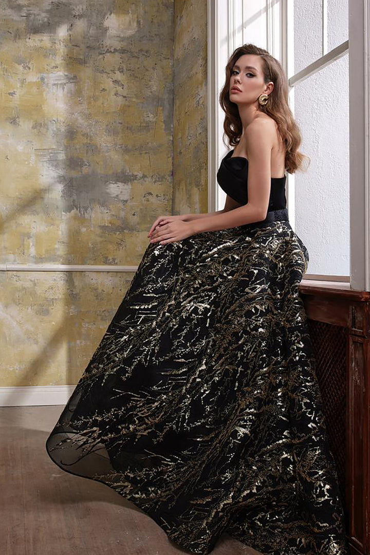 Velvet Embroidered Tulle Dress with Belt