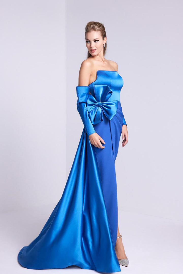 Crepe-Satin Strapless Dress Draped Bust
