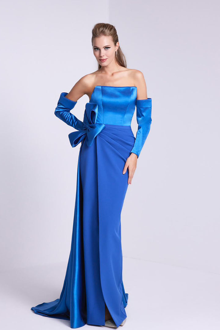 Crepe-Satin Strapless Dress Draped Bust