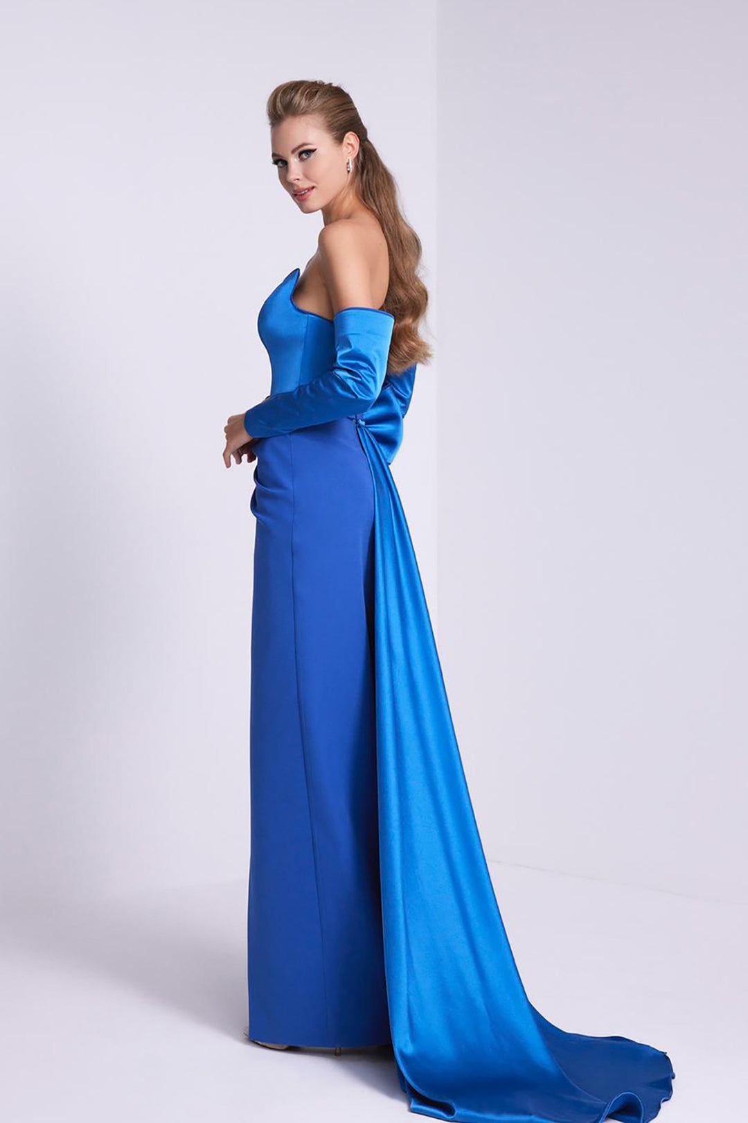 Crepe-Satin Strapless Dress Draped Bust