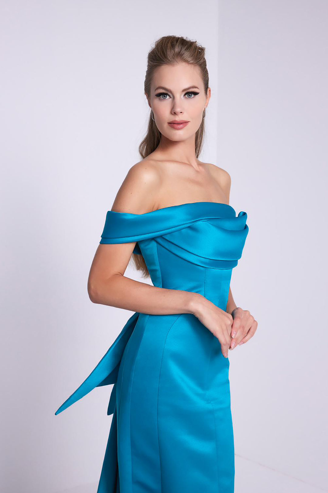 Satin Straps Bust Draped Dress