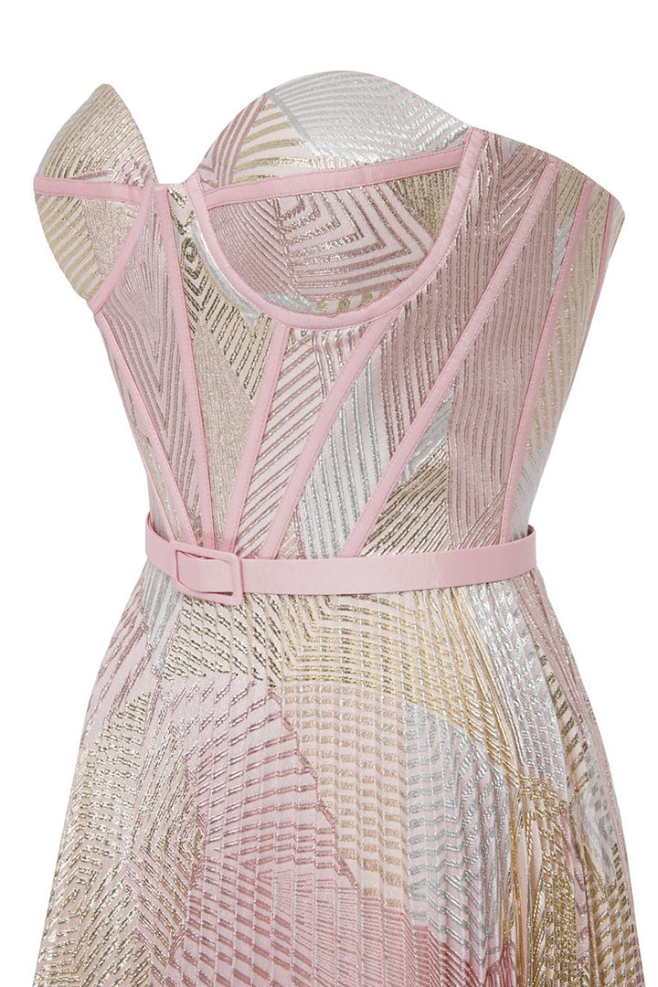 Organza Short Dress with Belt and Corset