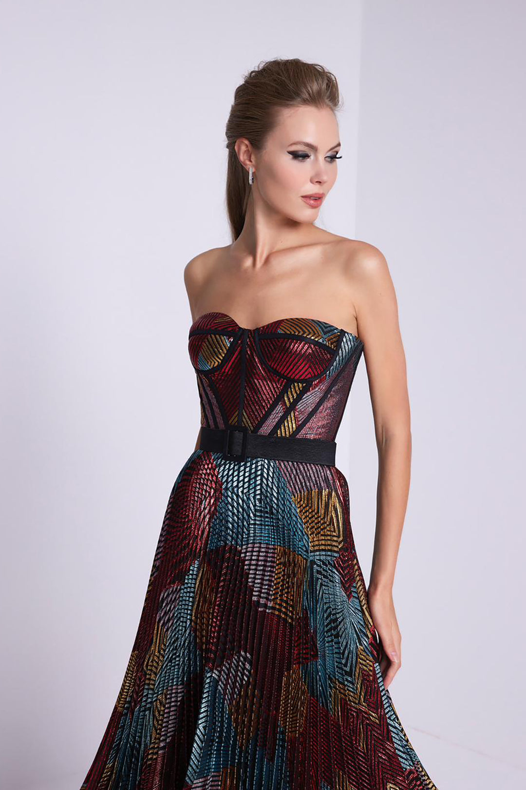 Organza Short Dress with Belt and Corset