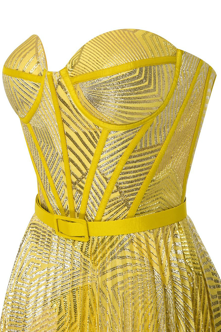 Organza Short Dress with Belt and Corset