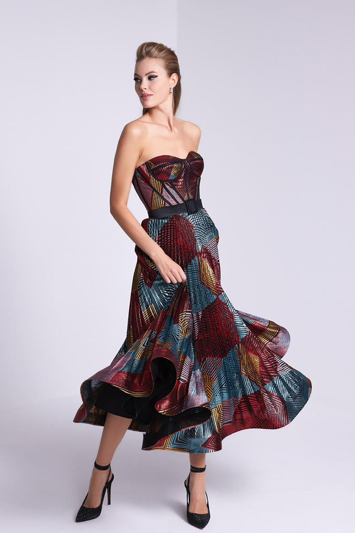 Organza Short Dress with Belt and Corset