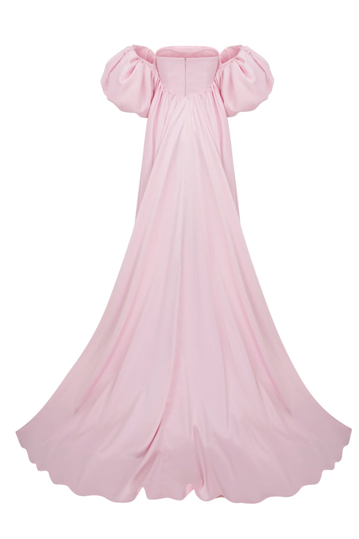 Crepe Long Dress with Satin Silk Details