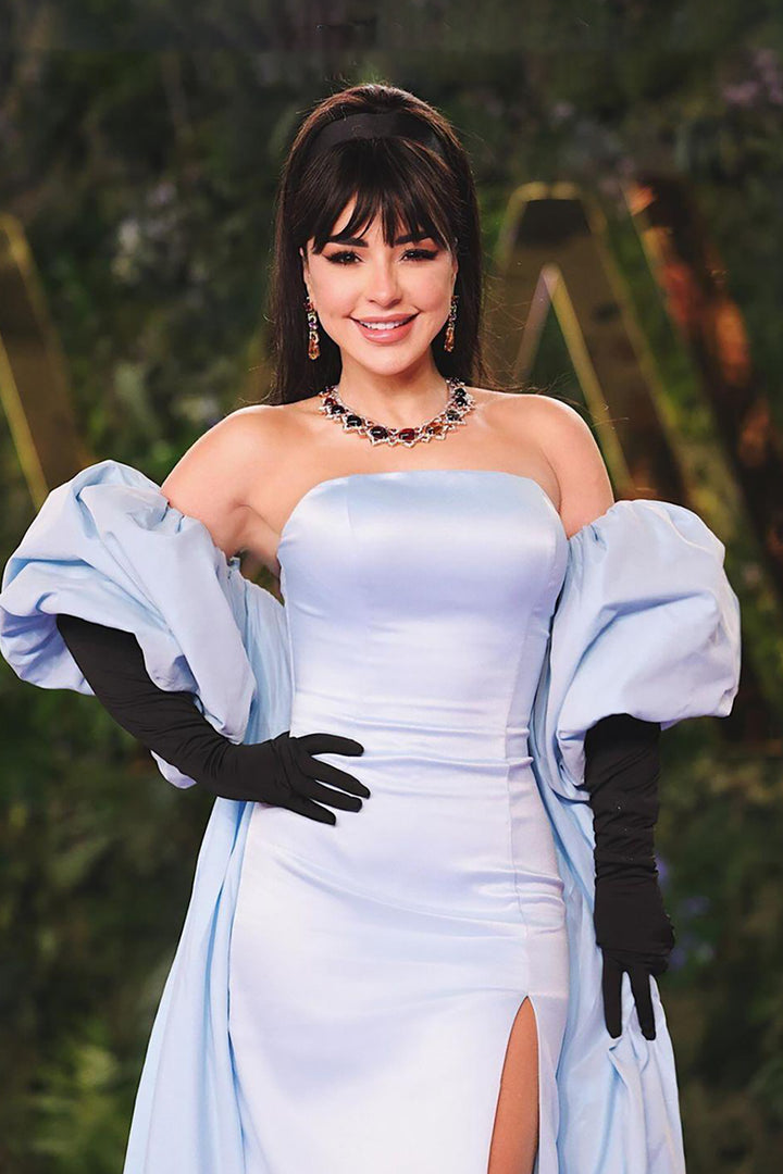 Crepe Long Dress with Satin Silk Details